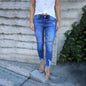 Ladies' Washed Hole Slim Fit Hips Stretch Jeans