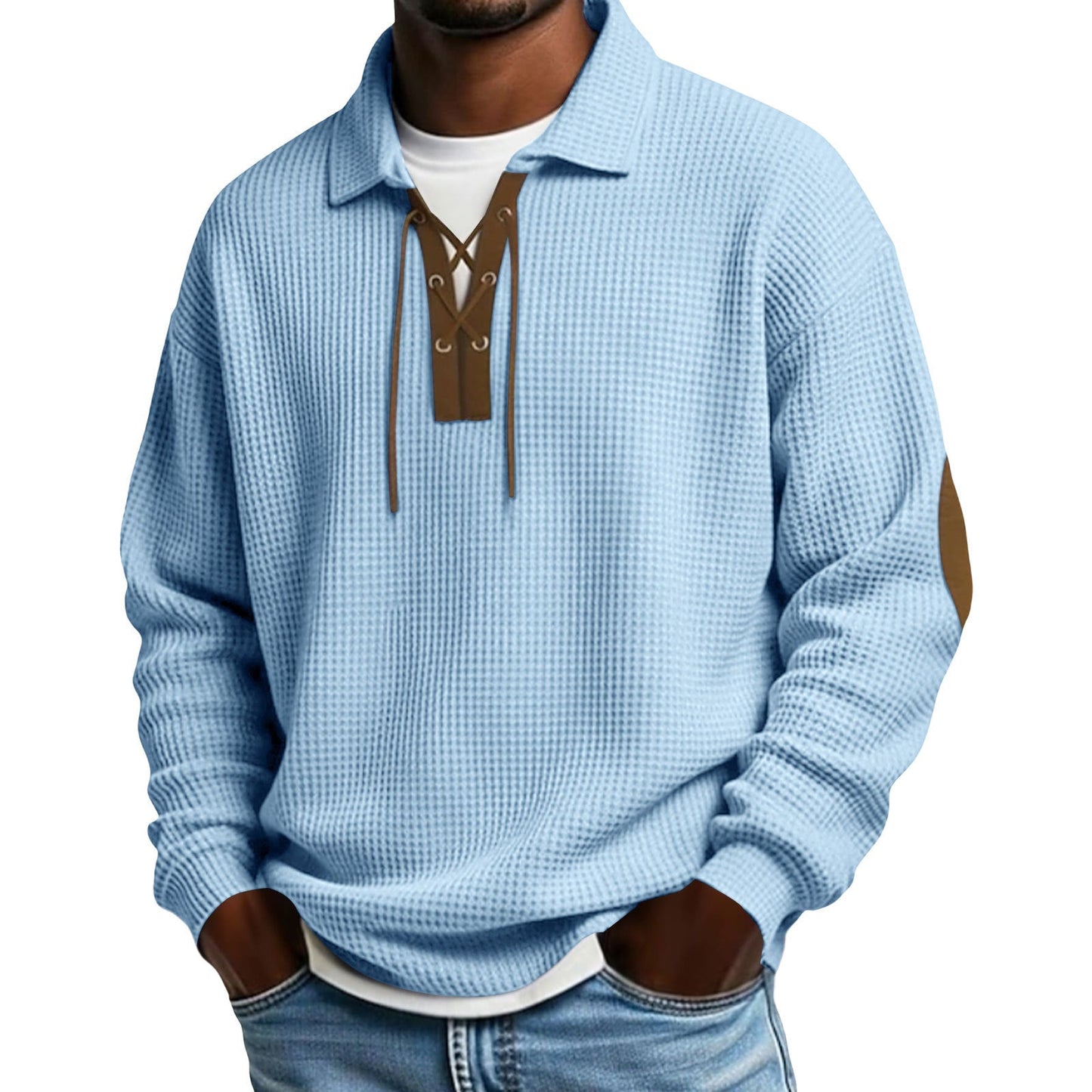 Mens Fashion Solid-Color Long-Sleeve Loose-Fit Sweatshirt