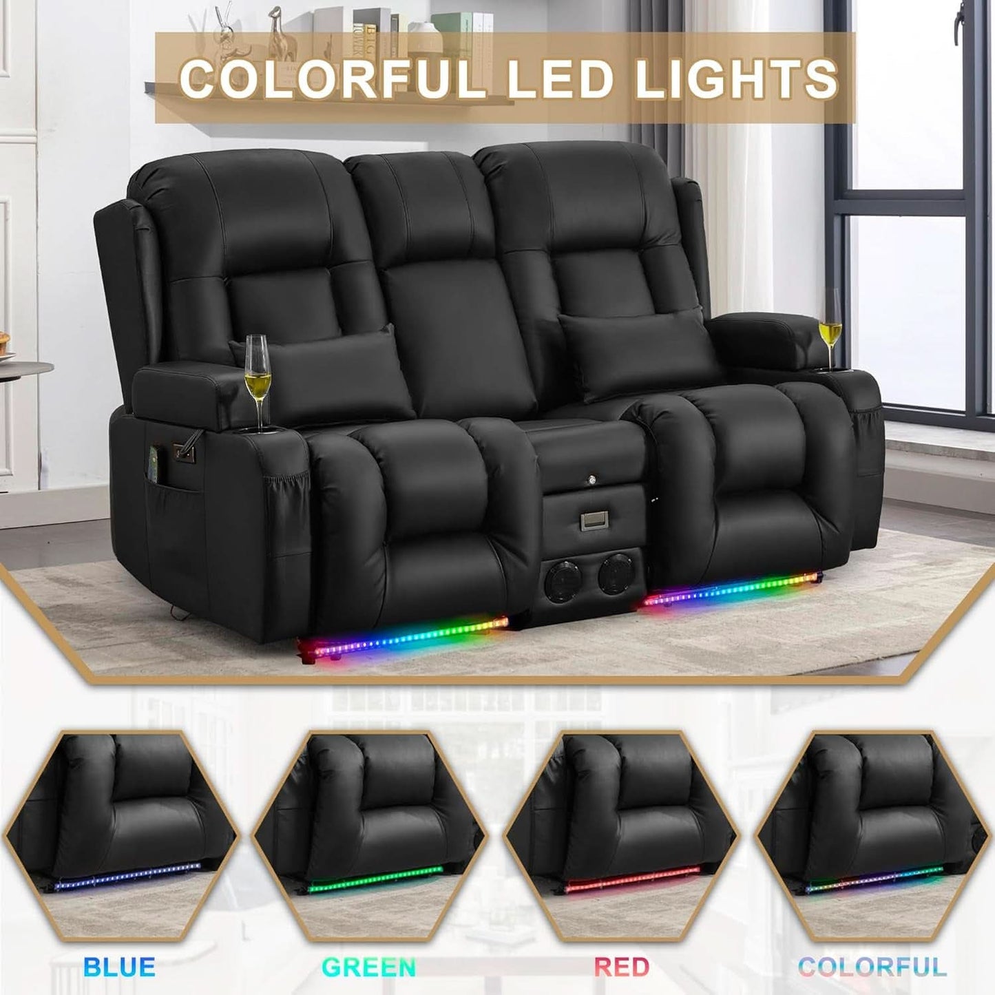 Power Reclining Loveseat With Massage And LED Lighting
