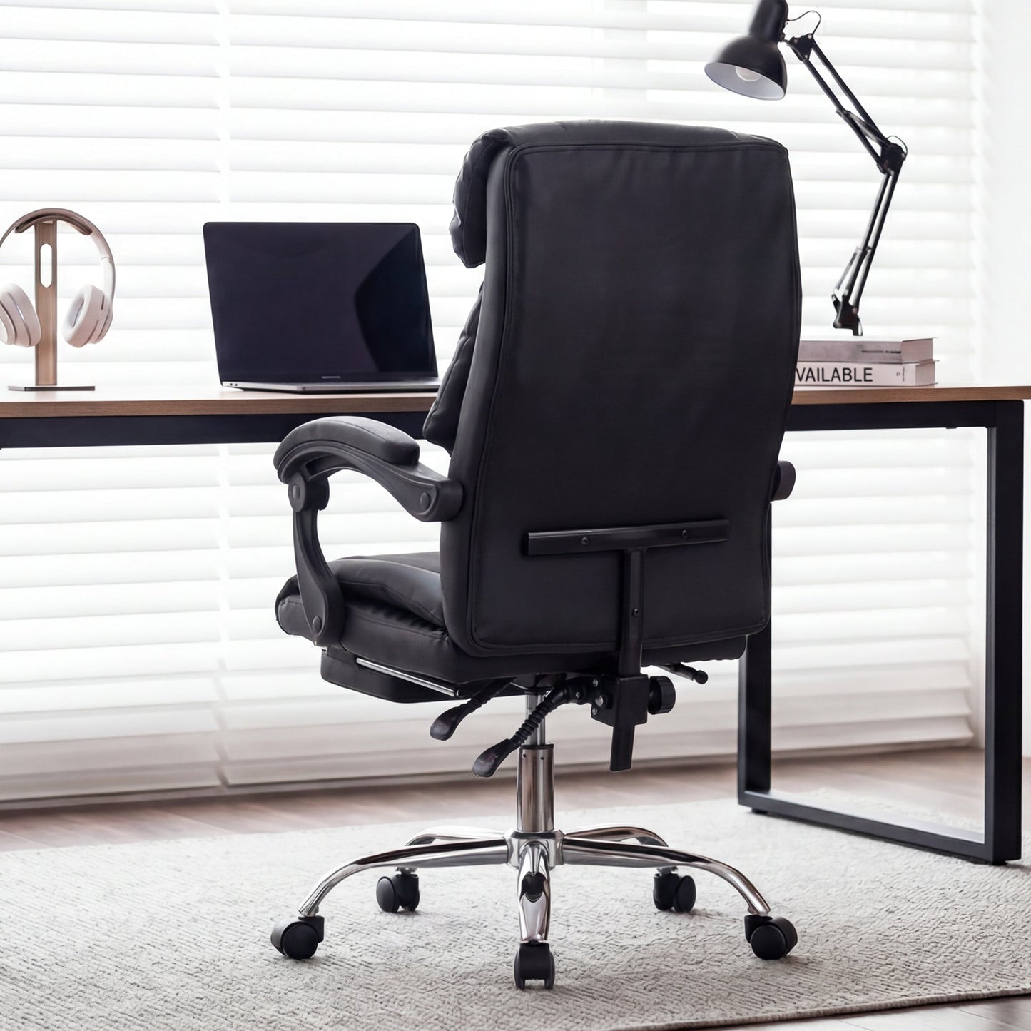 Executive Office Chair with Foot Rest, Adjustable Height High Back Reclining ...