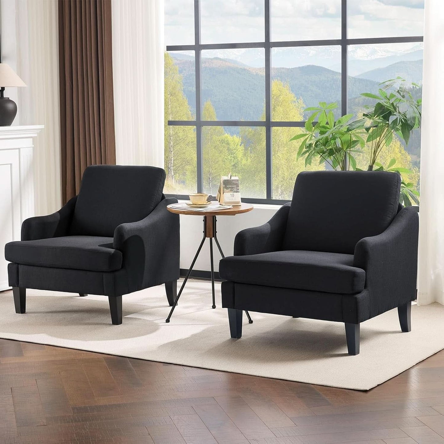 Grey Textured Linen Upholstered Accent Armchairs Pair