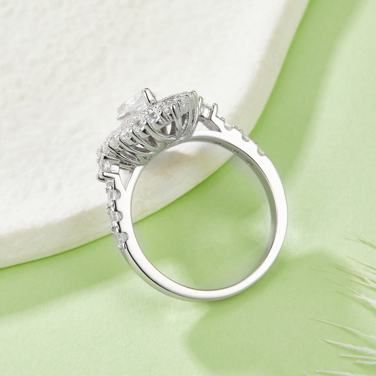 S925 Sterling Silver Marquise Moissanite Ring, 1ct D-VVS1 Double Halo P Ink Accent, Platinum Plated 5.3g US Sizes 5-9, GRA Certificate Gift Box