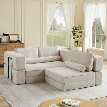 Sectional Sofa Modular Suede Khaki 4 Seat Deep Seat Configurable