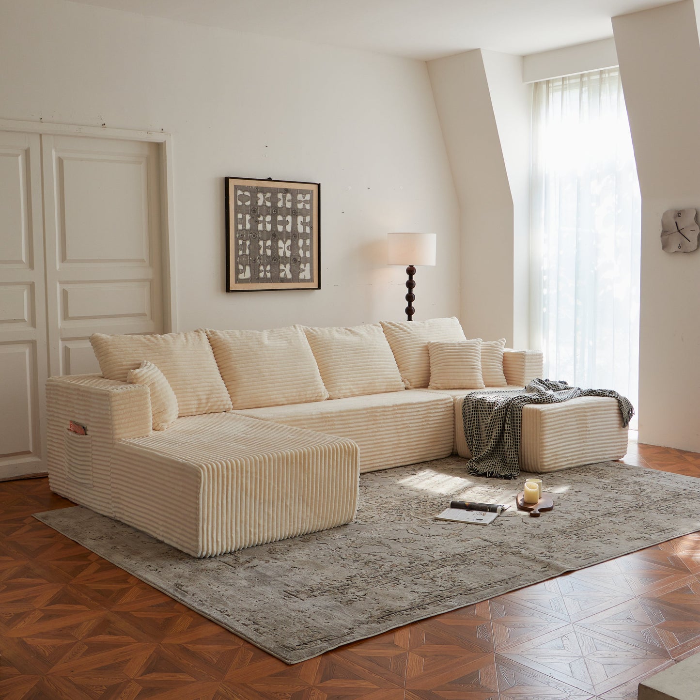 Sectional Sofa U-Shape Cloud Modular Beige 4 Seat 134 In No Assembly