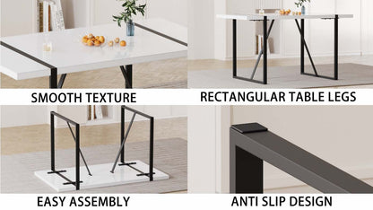 55 '4-person modern MDF dining table set, kitchen black metal leg dining table