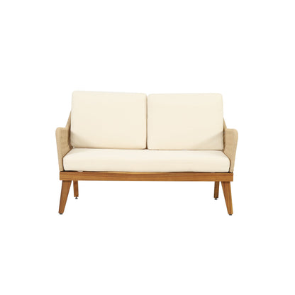 Outdoor Chat Set Acacia Wood Rope Teak Cushions 4 Piece Seats 4