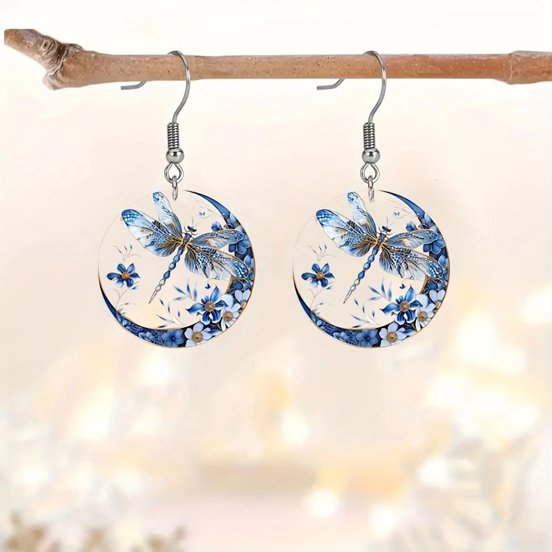 Blue Dragonfly Animal Acrylic Earrings