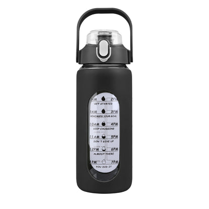 34Oz Glass Water Bottle Sports Water Bottle Motivational Water Bottle Water Intake Tracker Bottle with Straw Time Marker Silicone Sleeve Handle for Gy
