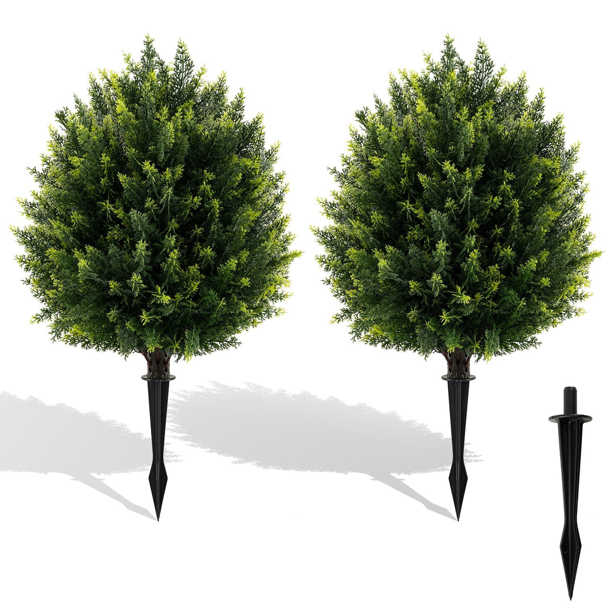 24 Inches Artificial Cypress Topiary Ball Tree Set with Ground Spike-Green