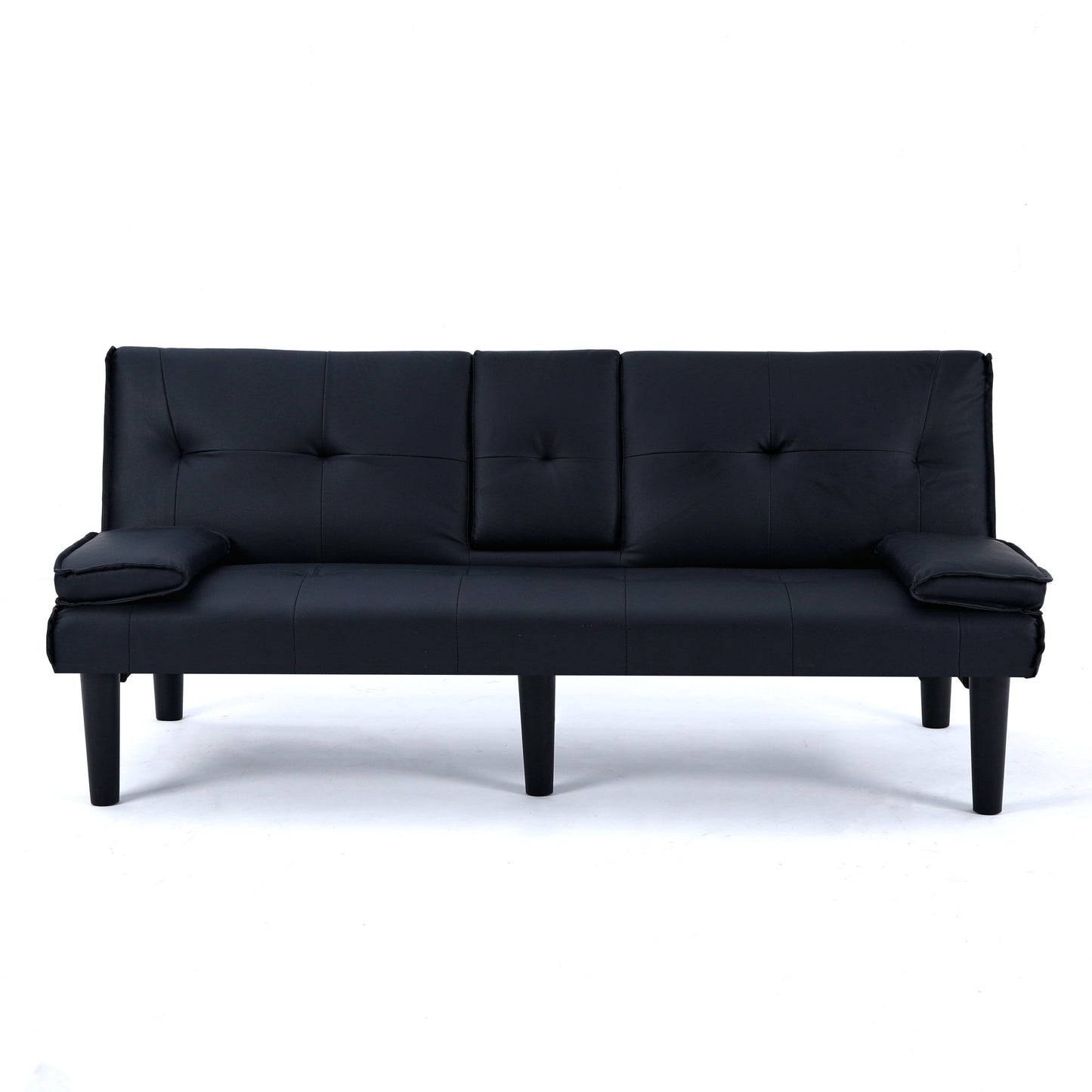 67-inch Black PVC Multi-Functional Sofa Bed with Foldable Design and Cup Holder