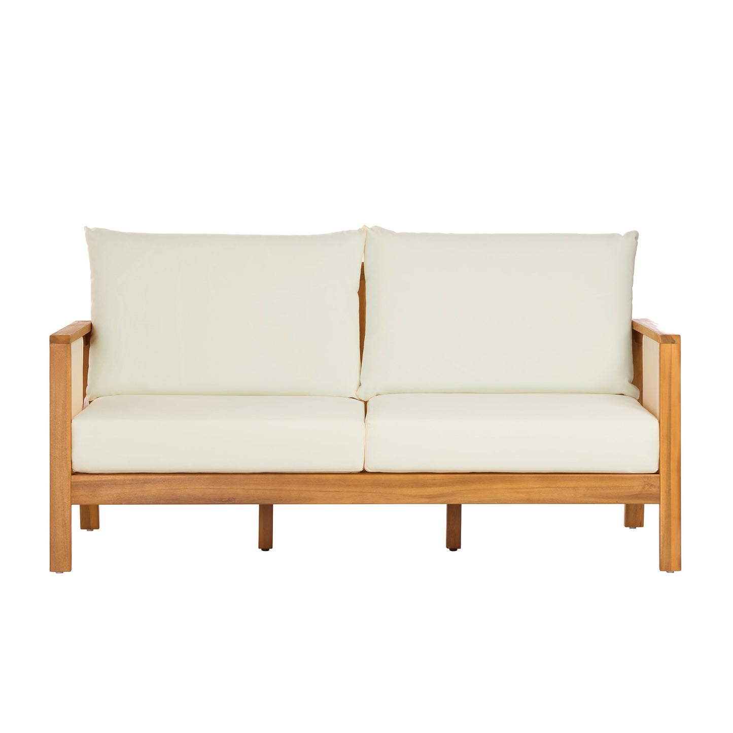 Outdoor Sofa Set Acacia Wood Teak Textilene Beige Cushion 2 Piece