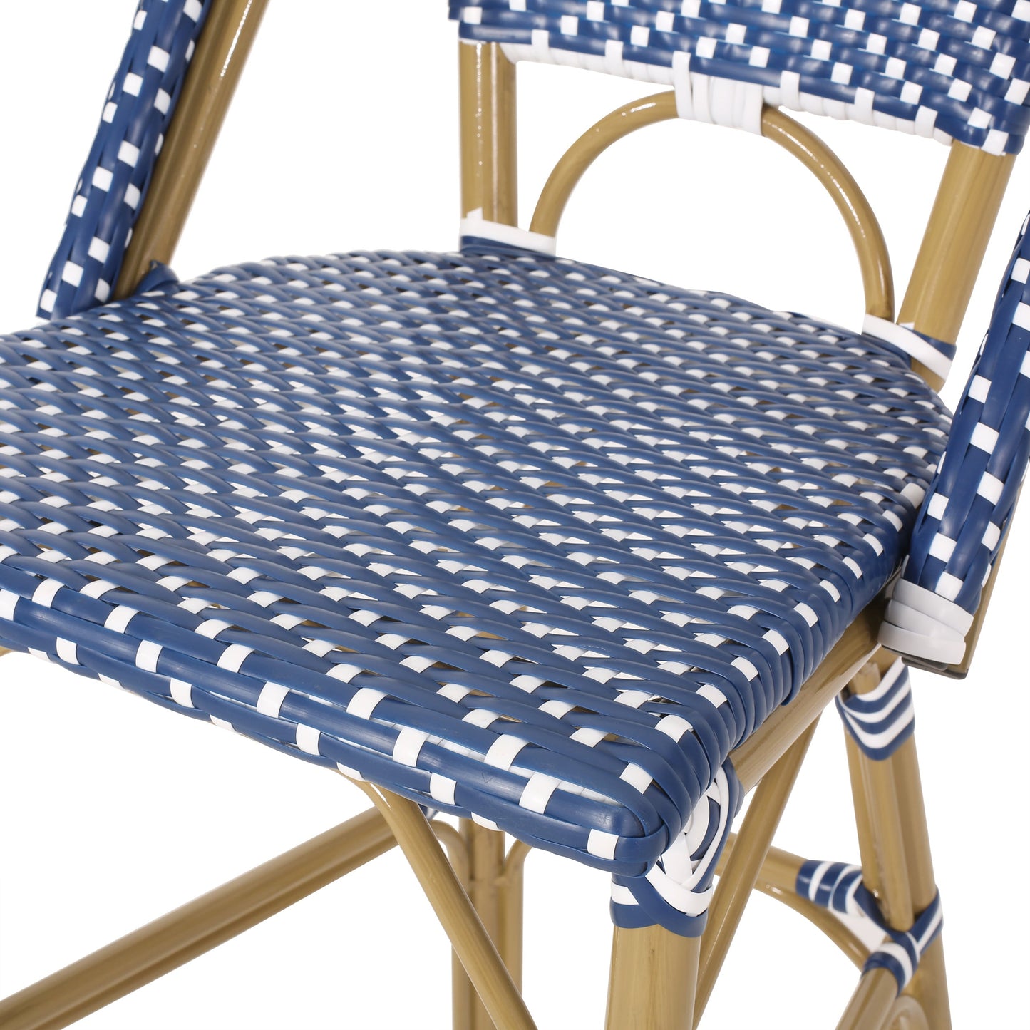 Outdoor PE Rattan French Barstool Set, Dark Teal and White, Aluminum Frame,