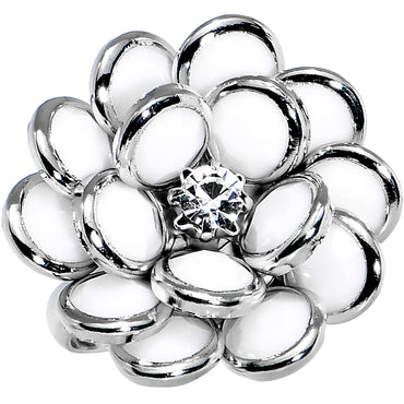 White Enamel Blooming Flower Adjustable Ring