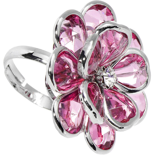 Pink Faceted Blooming Flower Adjustable Ring