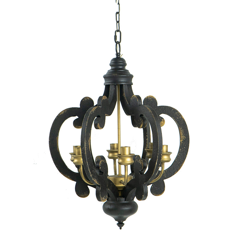 French Country Wood Chandelier 6-Light Farmhouse Pendant 28 In Chain
