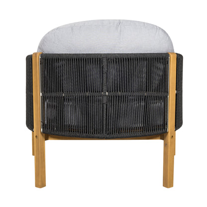 Outdoor Club Chair Acacia Wood Rope Woven Dark Gray Cushion
