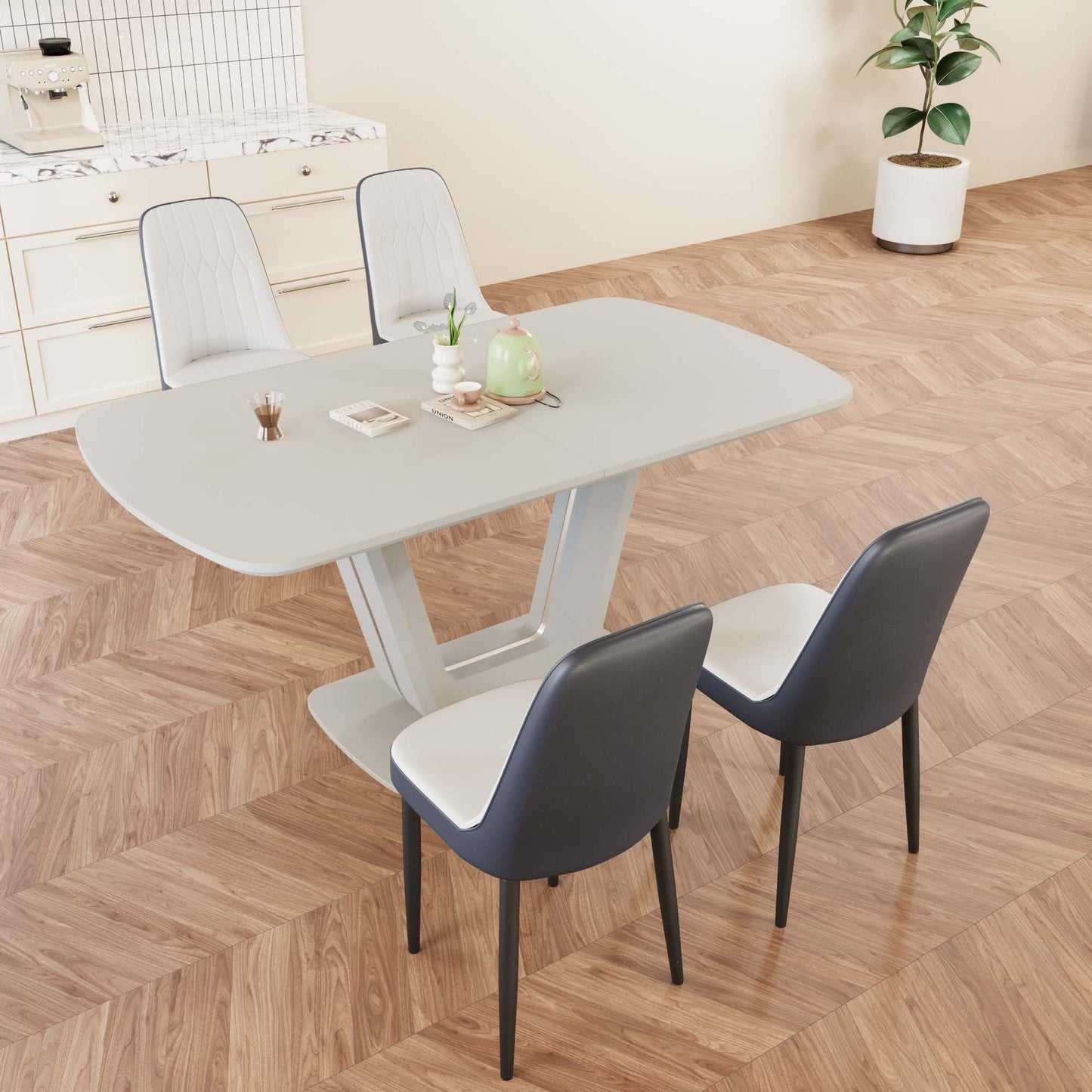 62.99-78.74' expandable dining table set for 2-8 people, equipped with 4 PU