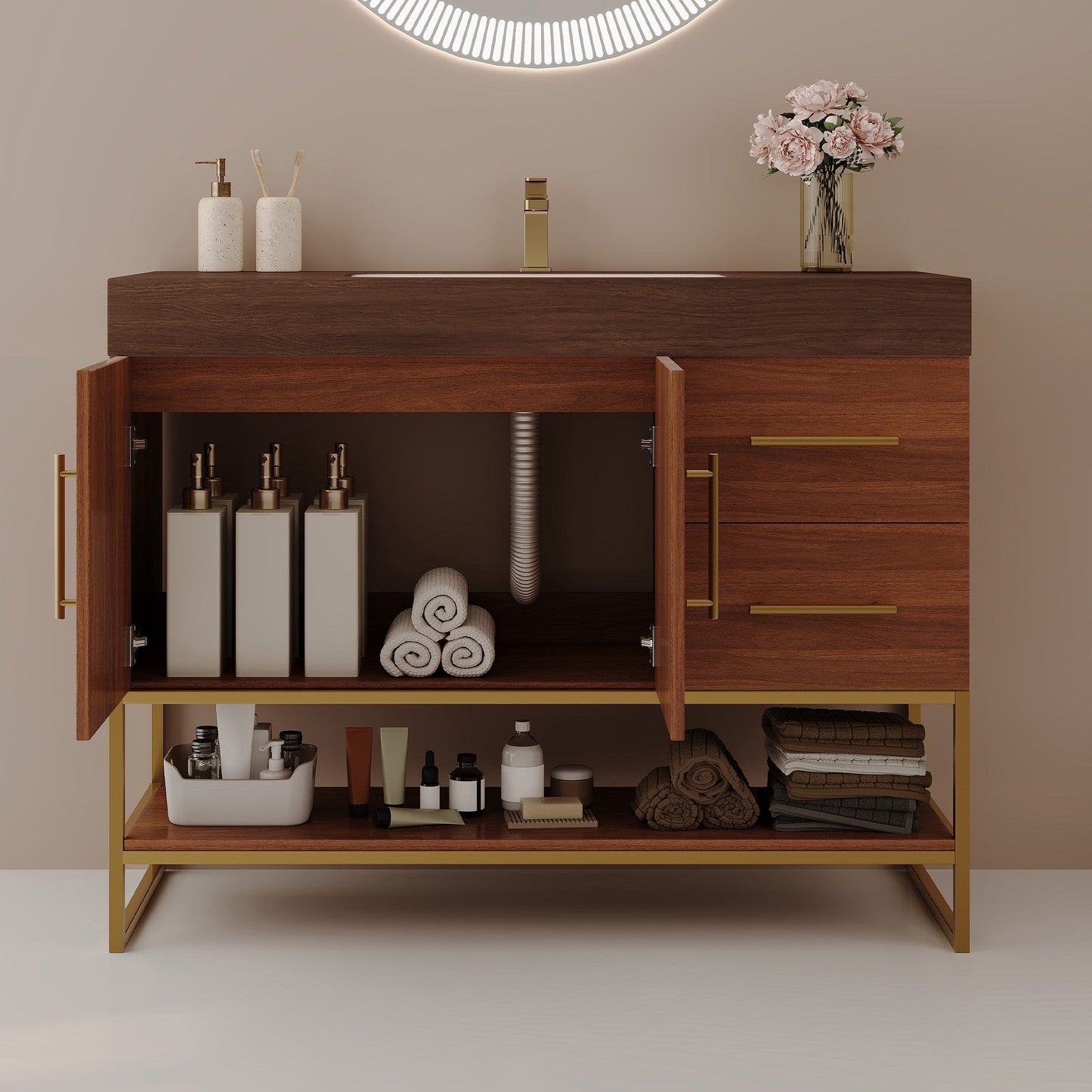 36' Modern Free-Standing Bathroom Vanity with Seamless Ceramic Sink & Sintered Stone Top