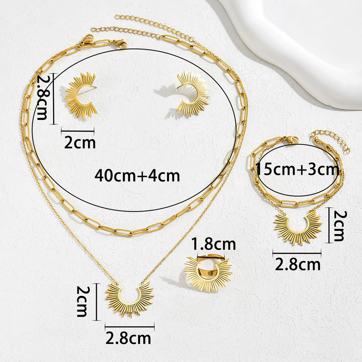 Sweet Elegant Camellia Style Minimal Women Full Jewelry Set, Niche Sunflower Design Bracelet Earrings Long Pendant Necklace Index Finger Ring Daily Accessories
