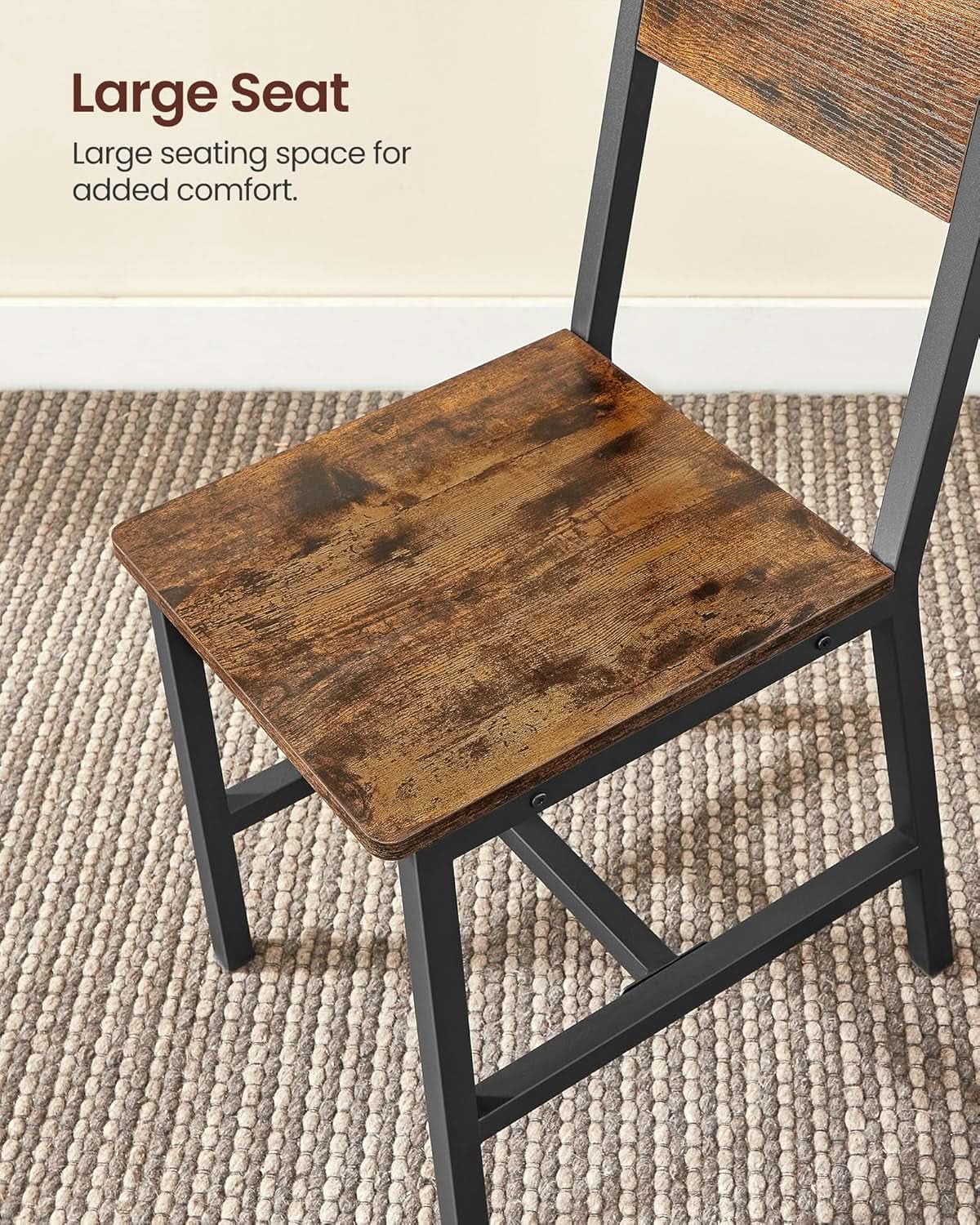 Dining Chair Set of 4 Rustic Brown Chairs With Metal Frame