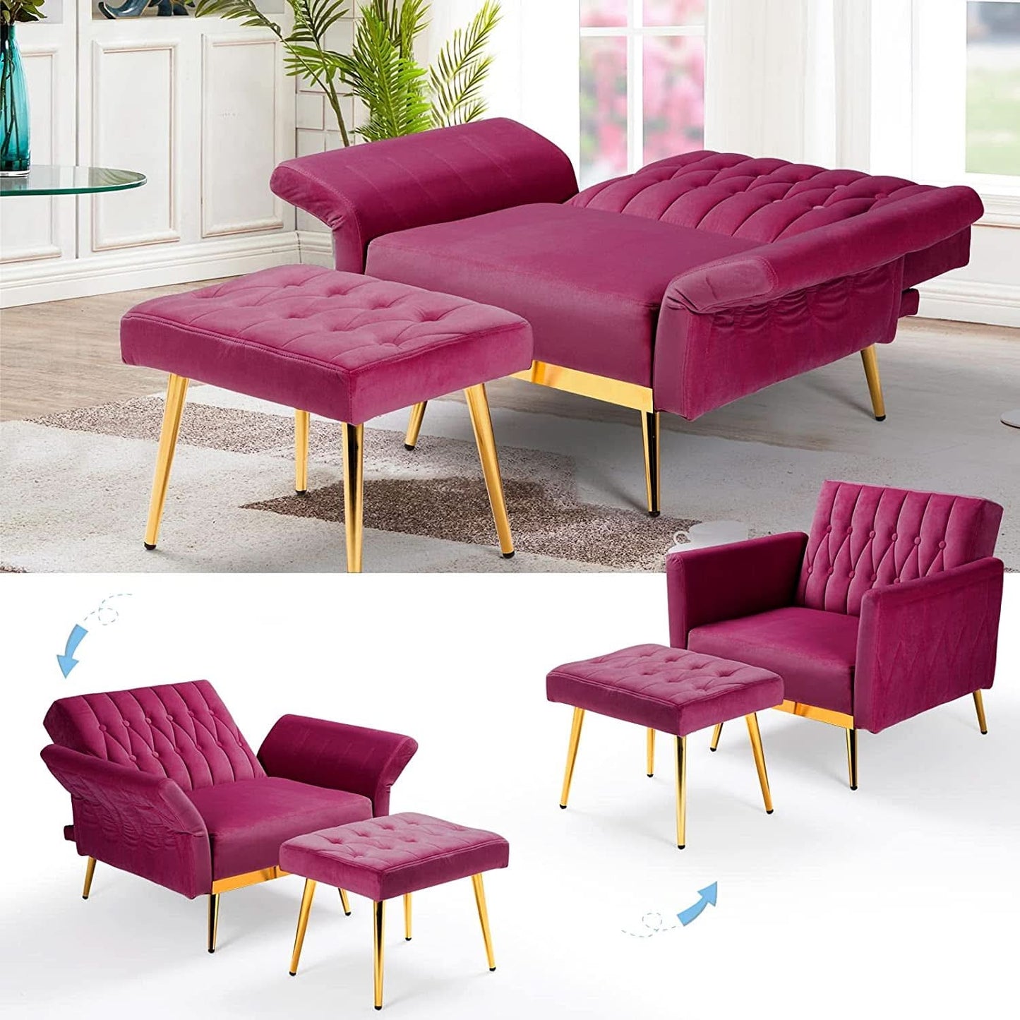 Accent Chair Recliner With Adjustable Armrests Fuchsia