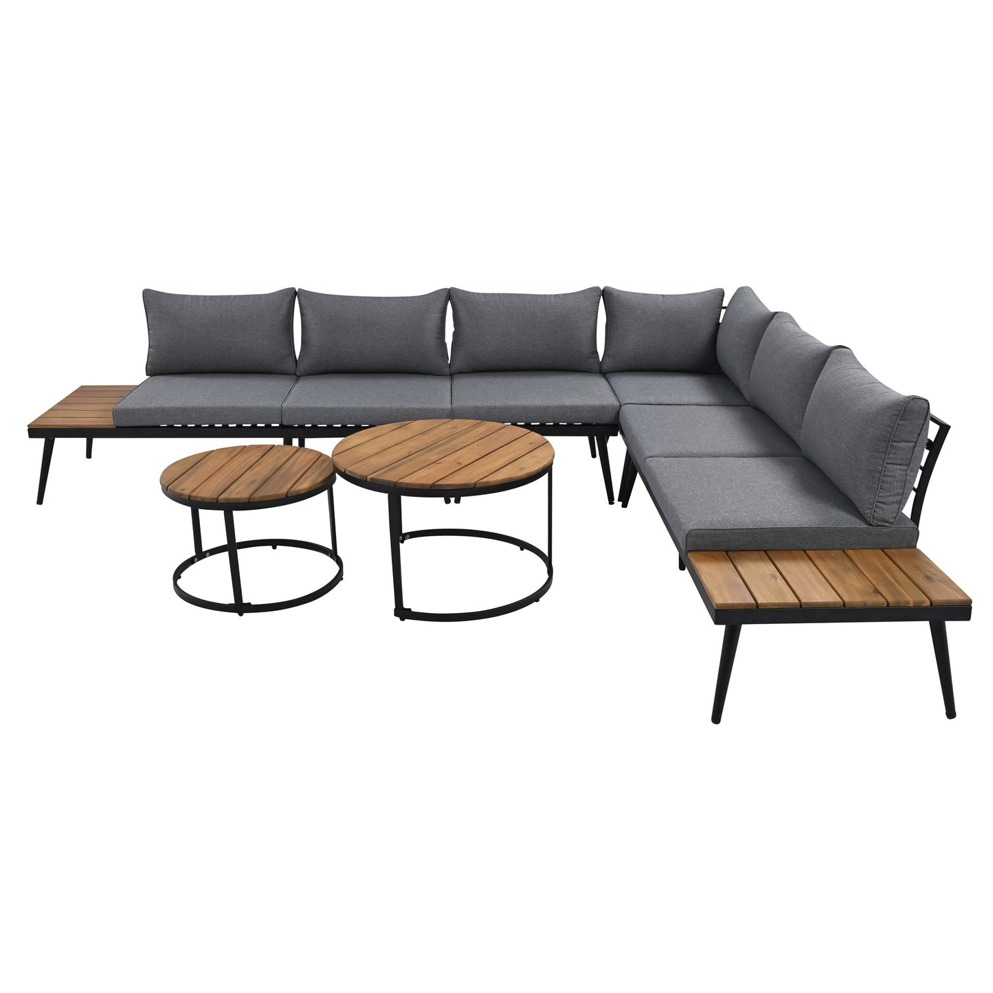 Outdoor Sectional Set Acacia Wood Steel Gray with Nesting Tables