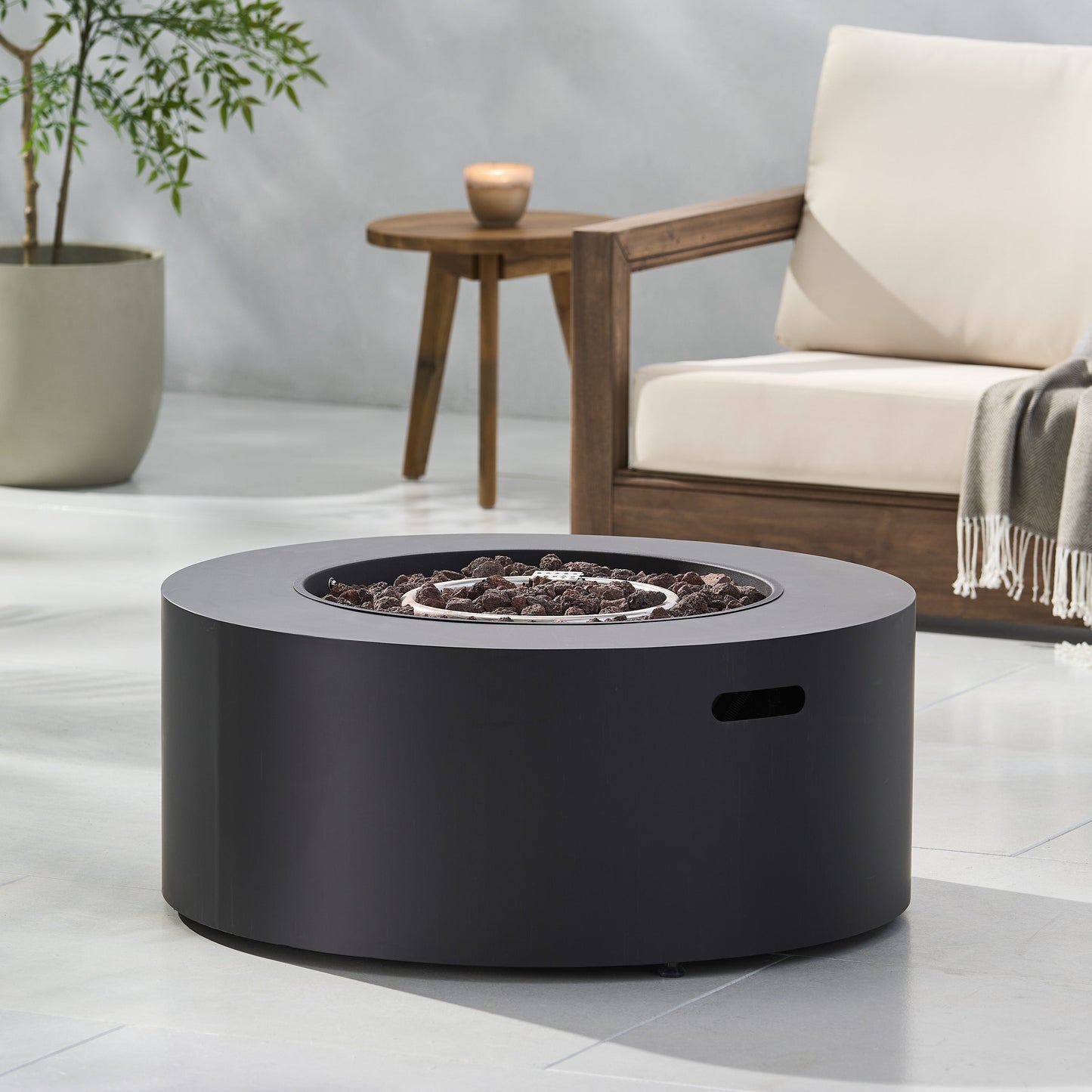 Modern Iron Propane Fire Pit, 32' Round, 40,000 BTU, Dark Grey Finish