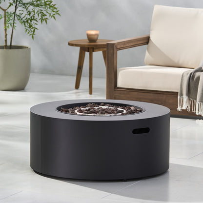 Modern Iron Propane Fire Pit, 32' Round, 40,000 BTU, Dark Grey Finish