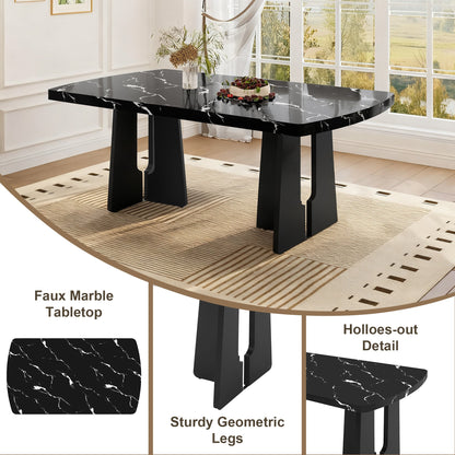 6 Piece Modern Dining Table Set, 63' Faux Marble Dining Table with Geometric