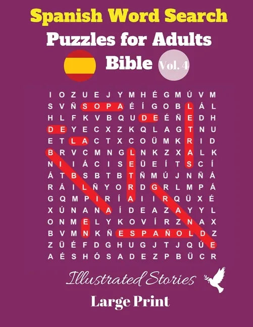 Spanish Word Search Puzzles For Adults: Bible Vol. 4 Illustrated Stories, Large Print - Paperback