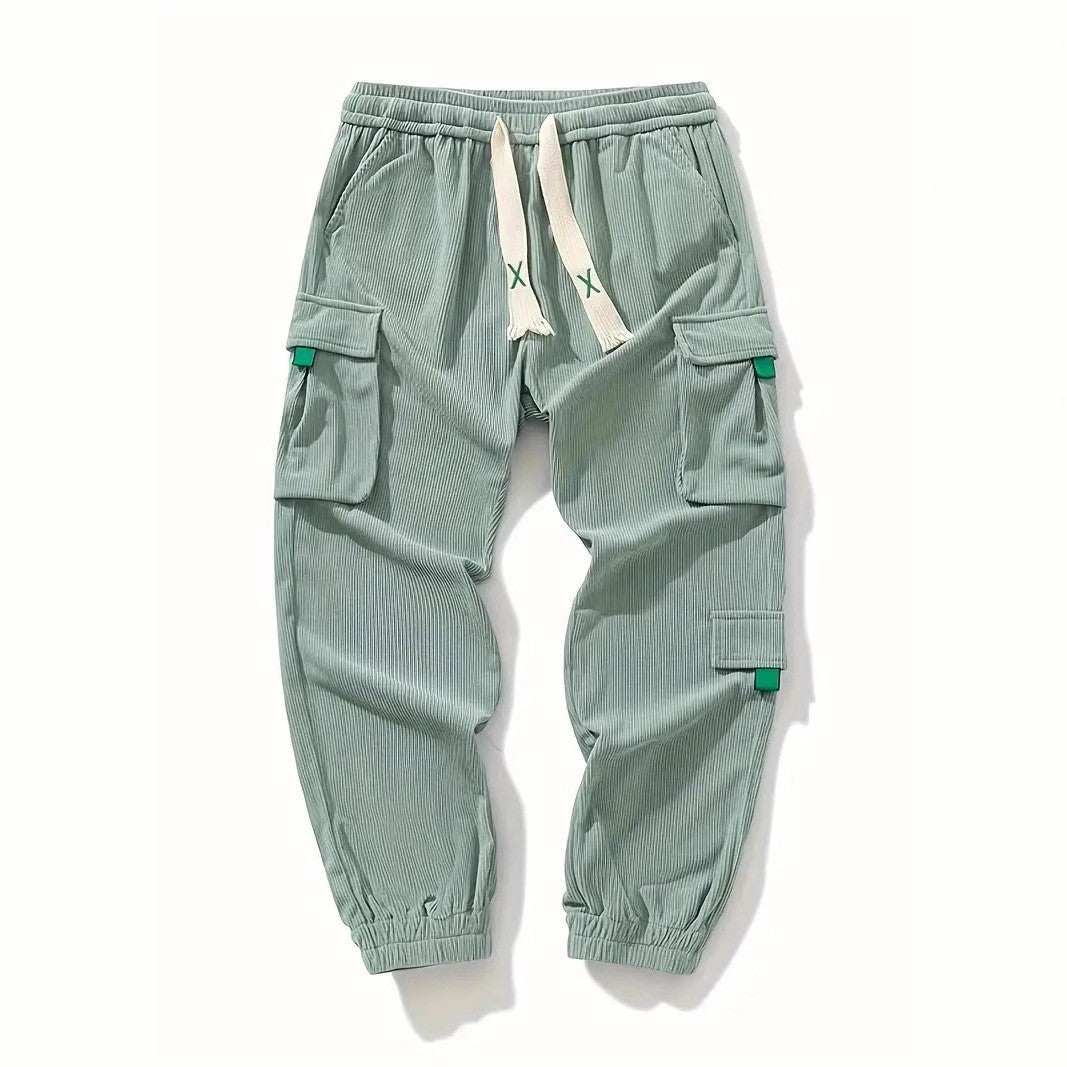 Corduroy Plus Size Mens Work Pants Ankle Tightening Trousers