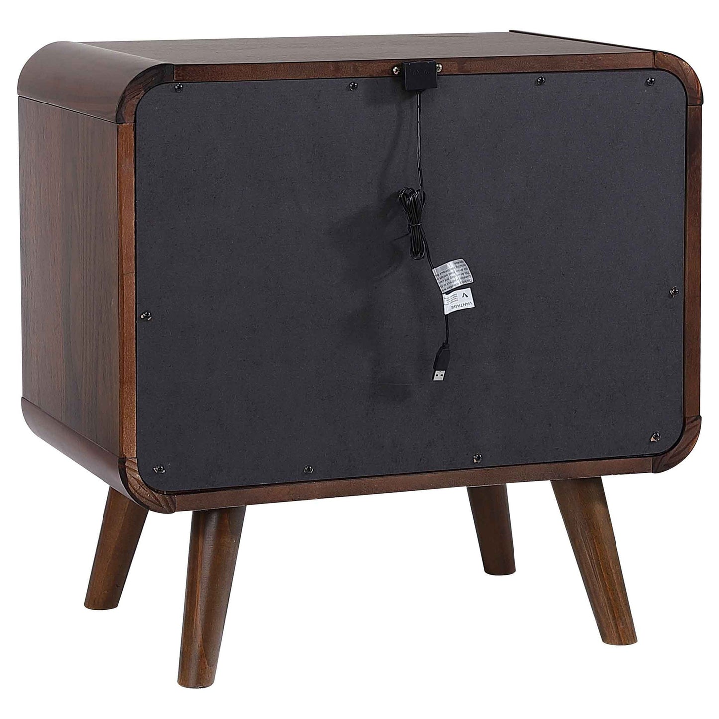 Nightstand Mid-Century Modern Dark Walnut 2-Drawer Gunmetal Hardware 27 In