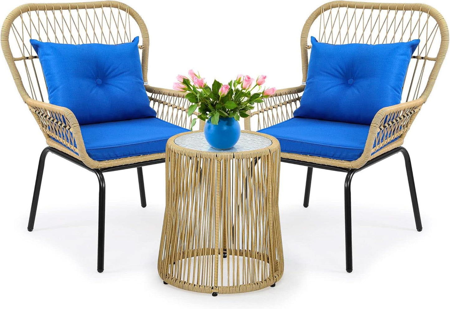 Outdoor Wicker Patio Bistro Set 3 Piece With Glass Table
