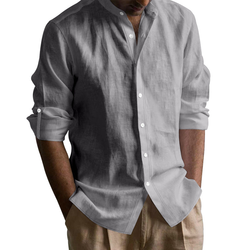Men's Mandarin-collar Long-sleeve Shirt