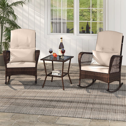 3 Pieces Rocking Bistro Set with 2-Tier Coffee Table