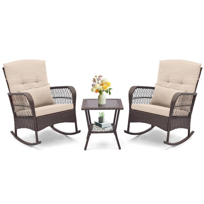 3 Pieces Rocking Bistro Set with 2-Tier Coffee Table