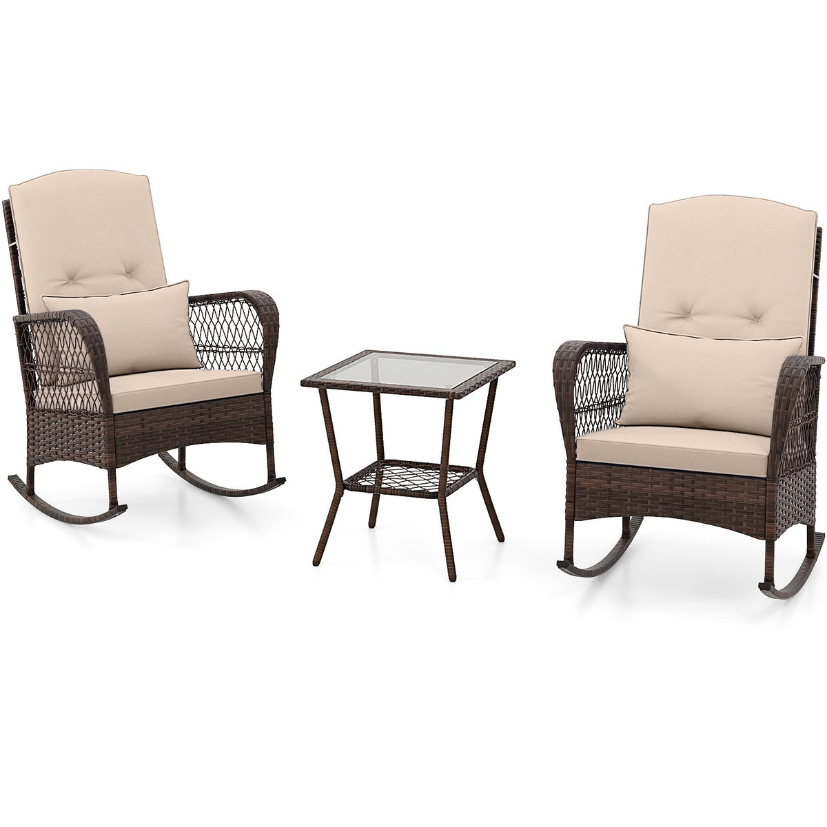 3 Pieces Rocking Bistro Set with 2-Tier Coffee Table