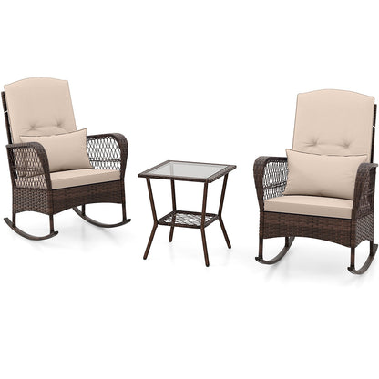 3 Pieces Rocking Bistro Set with 2-Tier Coffee Table