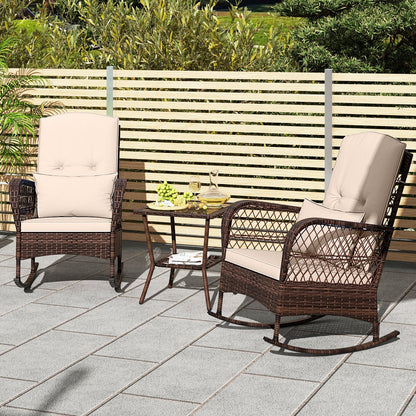 3 Pieces Rocking Bistro Set with 2-Tier Coffee Table