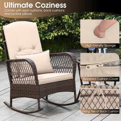3 Pieces Rocking Bistro Set with 2-Tier Coffee Table