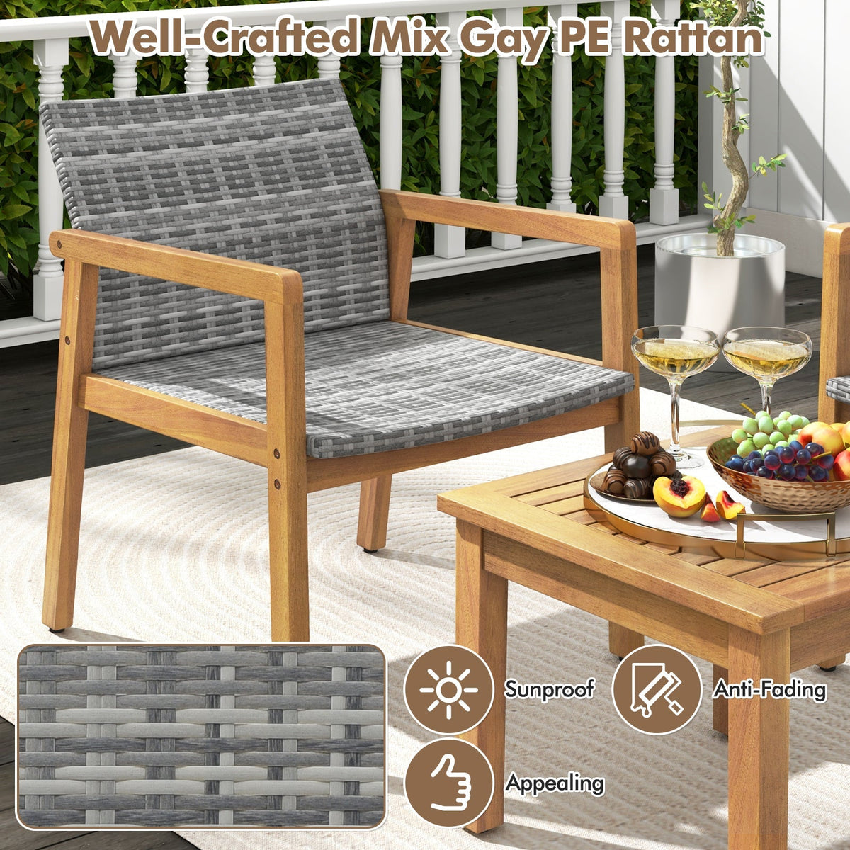3 Pieces Patio Furniture Set  with Chair