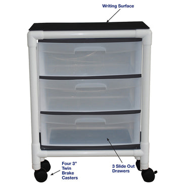 MJM International 3U3D-S Universal isolation cart with 3 slide out drawers, no bottom shelf space, internal drawer size: 19.125" W x 14" D x 6.5" H