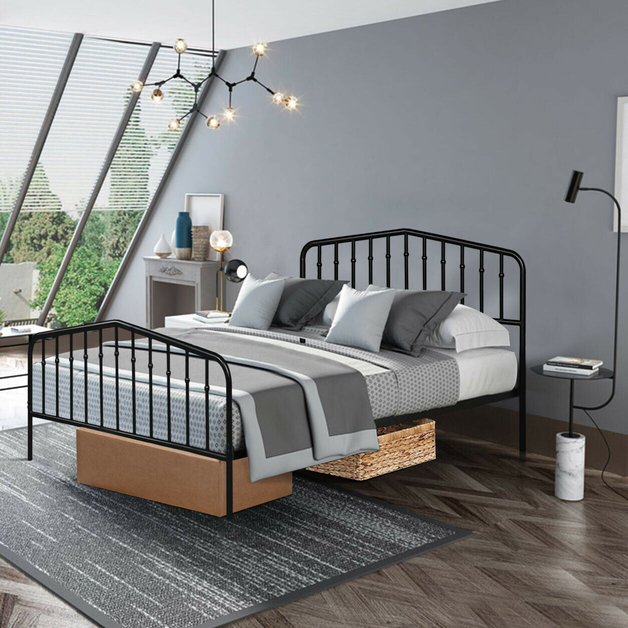 Queen Size Metal Bed Frame Slat Platform