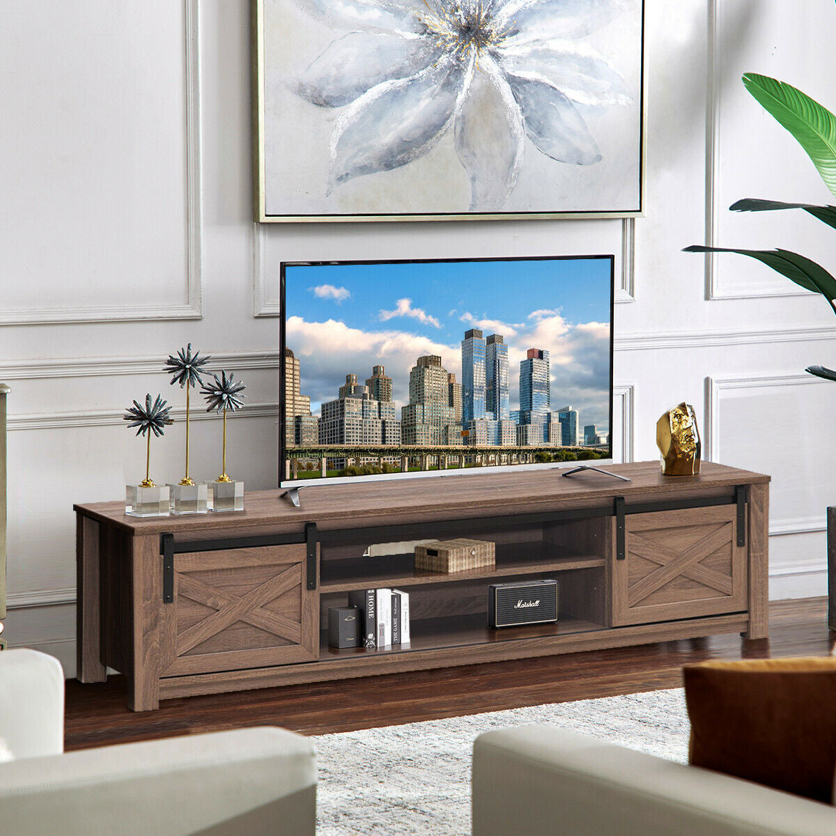 65 Inch Flat Sliding Barn Door TV Stand