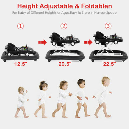 2-in-1 Foldable Baby Walker with Music Player and Lights