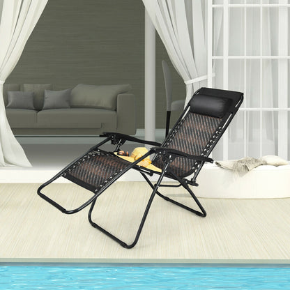 Folding Rattan Zero Gravity Lounge Chair with Removable Head Pillow
