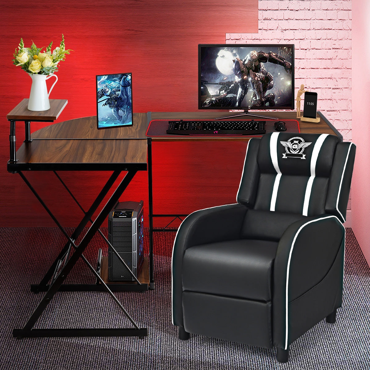 L-Shaped Desk Reversible Corner Computer Desk with Movable Shelf and CPU Stand