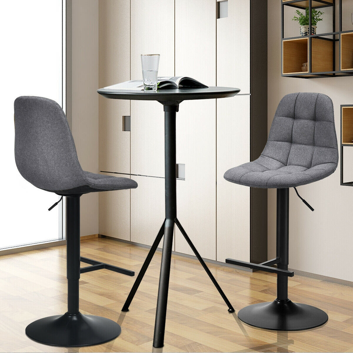 2 Pieces Adjustable Bar Stools Swivel Counter Height Linen Chairs-Brown
