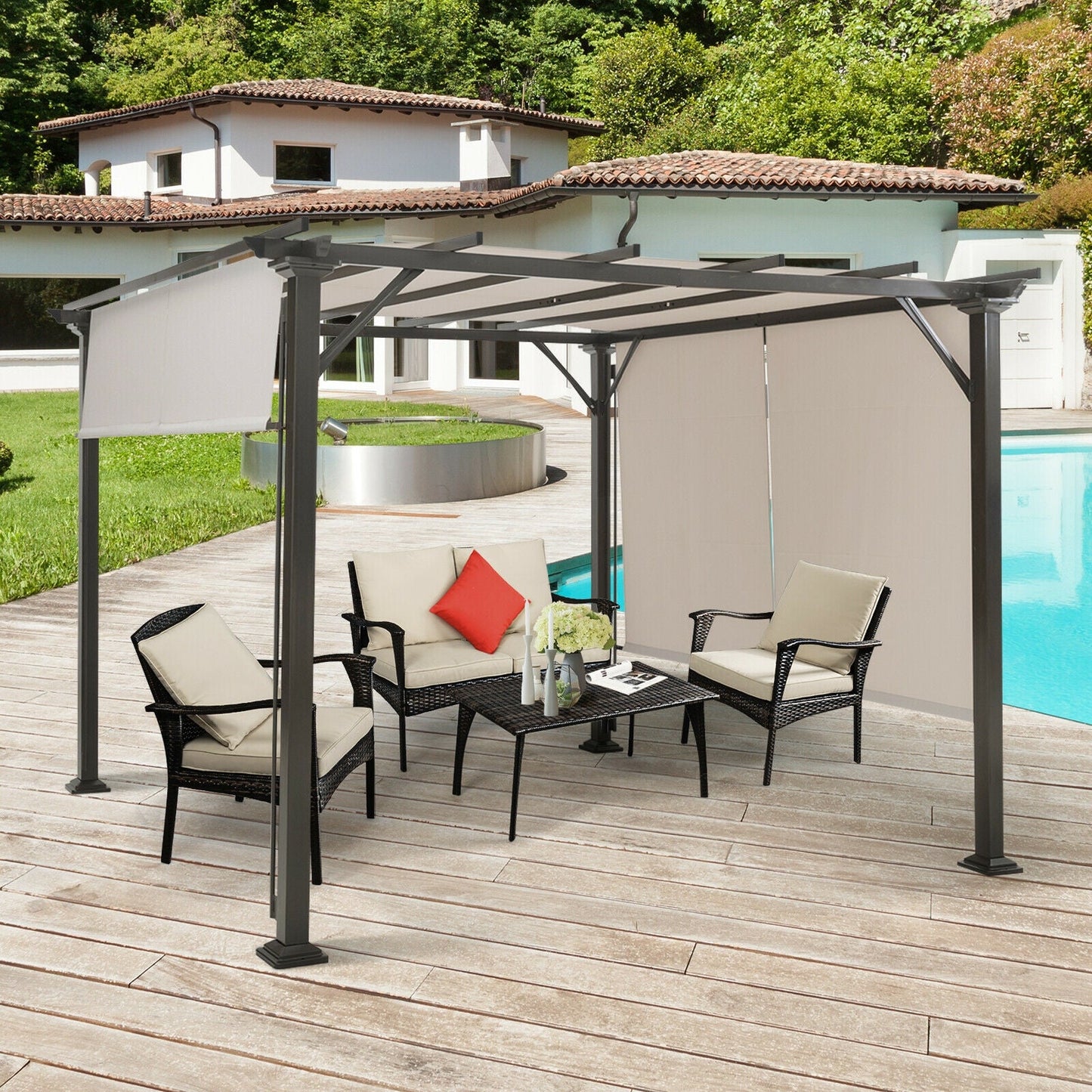 16' x 8' 2Pcs Universal Replacement Canopy for Pergola Structure Sun Awning-Brown