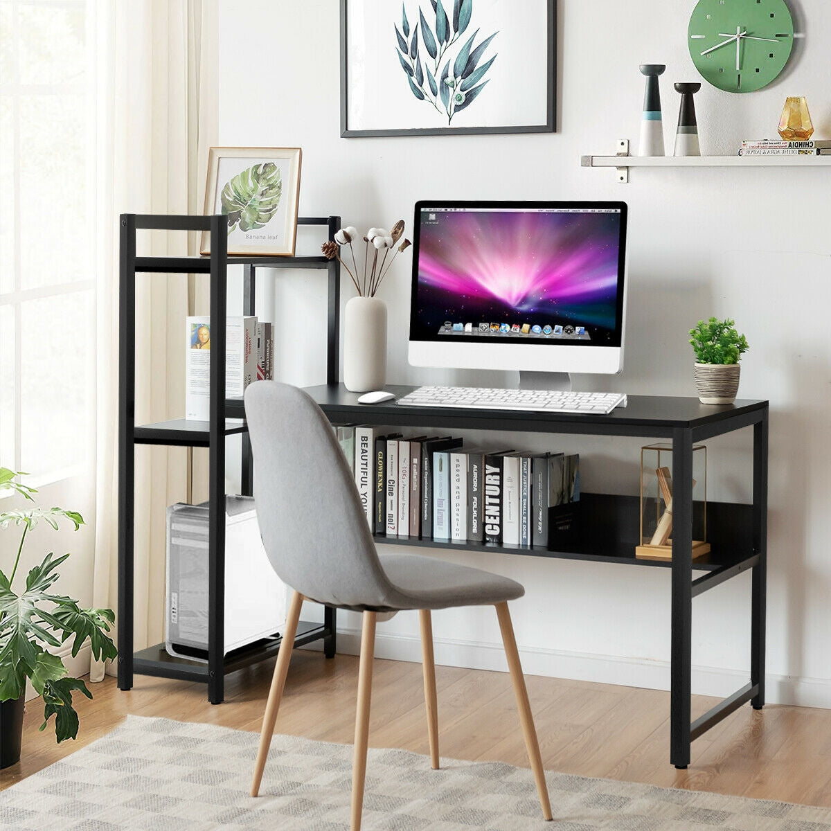 59-Inch Computer Desk Home Office Workstation 4-Tier Storage Shelves